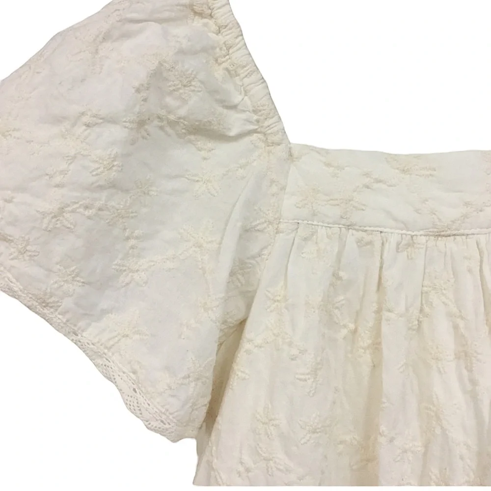 ZARA sz 2 - 3 Yrs Dress Tone on Tone Short Sleeves Square Neck Embroidery Cream